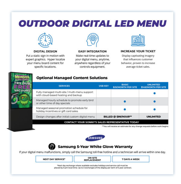 Outdoor digital LED Menu Services and Warranty